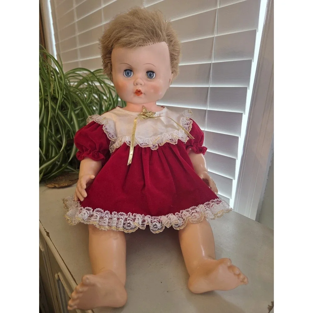 Vtg 50s 60s Drink And Wet Doll Eyes Close Blue Eyes Reddish Brown Hair‎